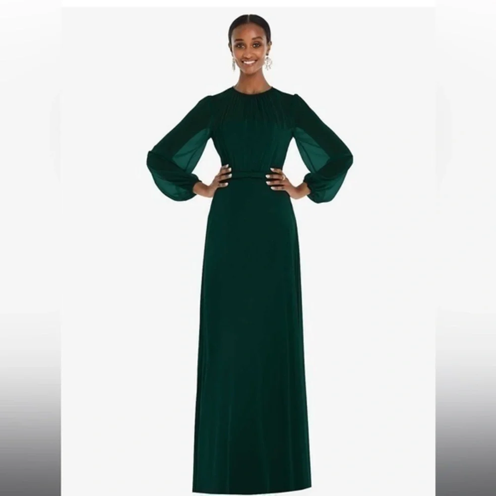 Dessy Collection Strapless Chiffon Maxi Dress with Puff Sleeve Blouson Overlay - 3098 - Green - 12 Dessy Collection Strapless Chiffon Maxi Dress with Puff Sleeve Blouson Overlay - 3098 - Green - 12